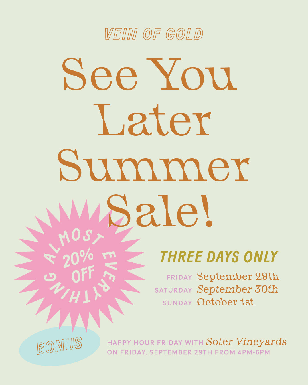 Storewide sale at Vein of Gold