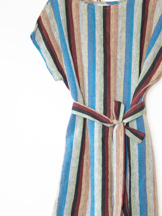Linen Vertical Stripe Dress w/Belt