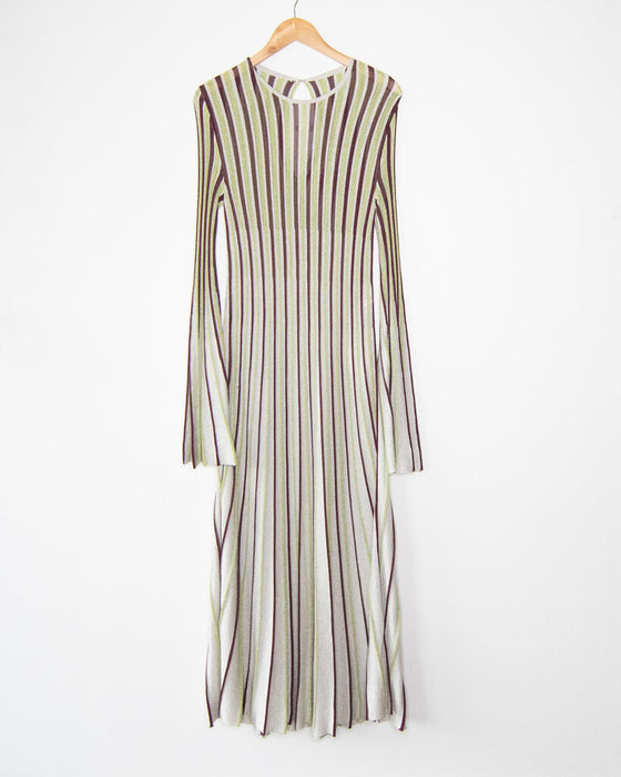 Long Sleeve Striped Metallic Dress