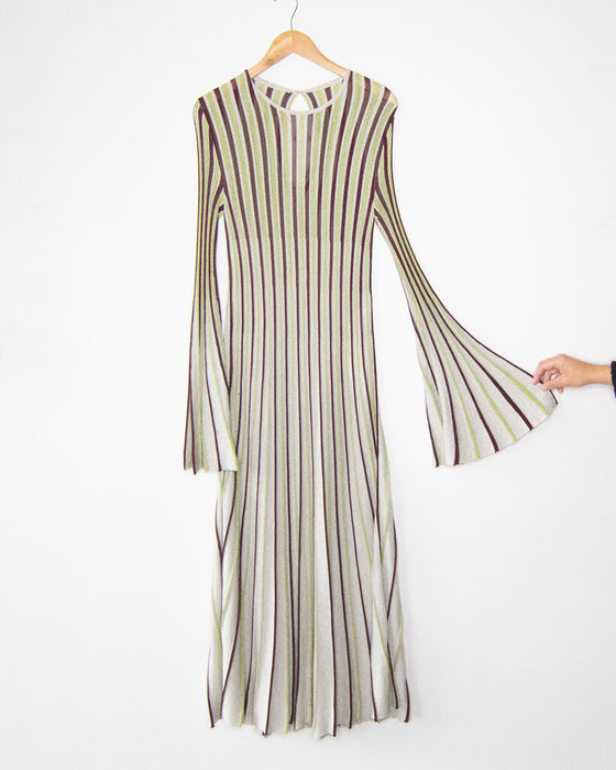 Long Sleeve Striped Metallic Dress