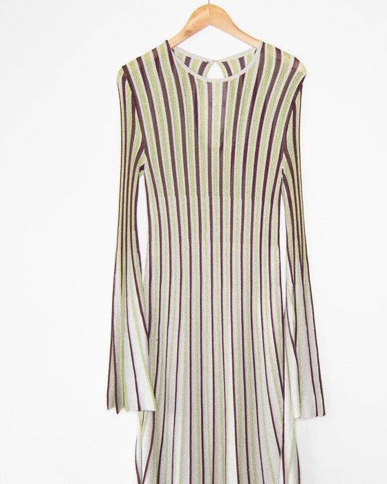 Long Sleeve Striped Metallic Dress