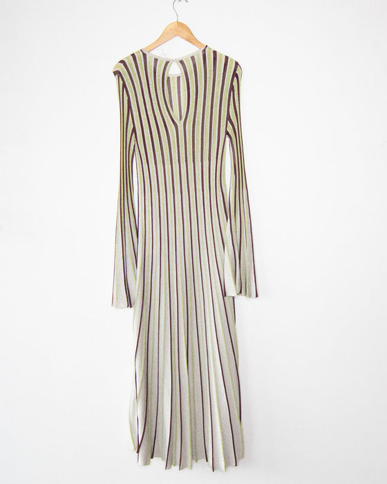 Long Sleeve Striped Metallic Dress