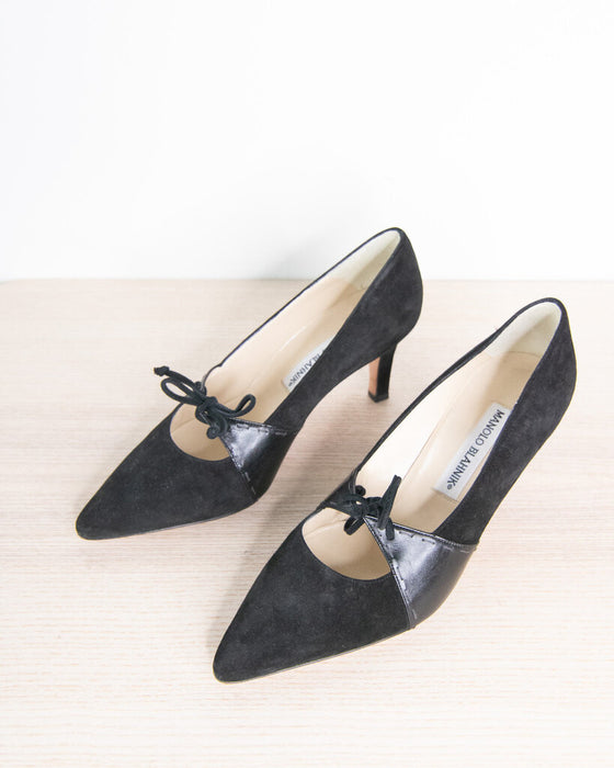 Suede & Leather Pointed Toe Pumps