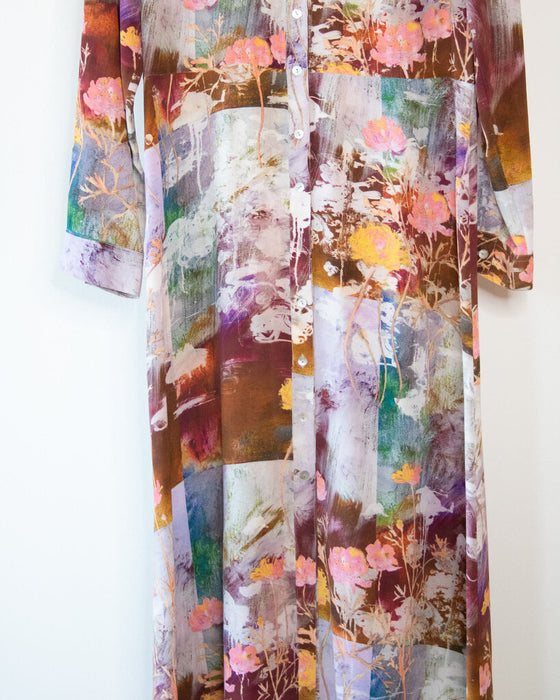 Silk Floral Dress, Size Large