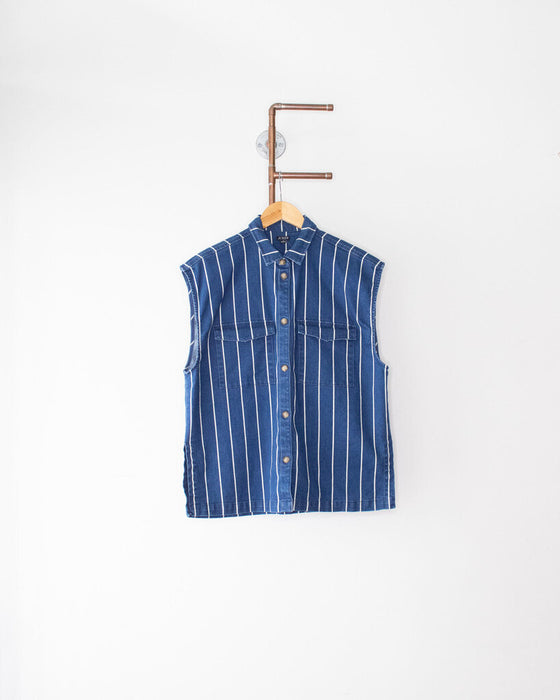 Striped Denim Vest, Size Small