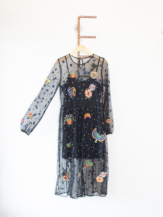 Embroidered Mesh Dress
