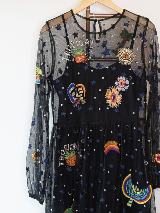 Embroidered Mesh Dress