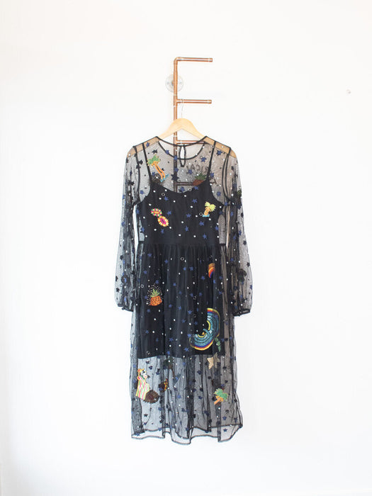 Embroidered Mesh Dress