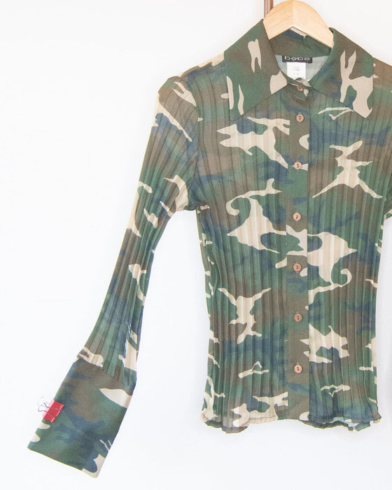 Pleated Camo Button Up