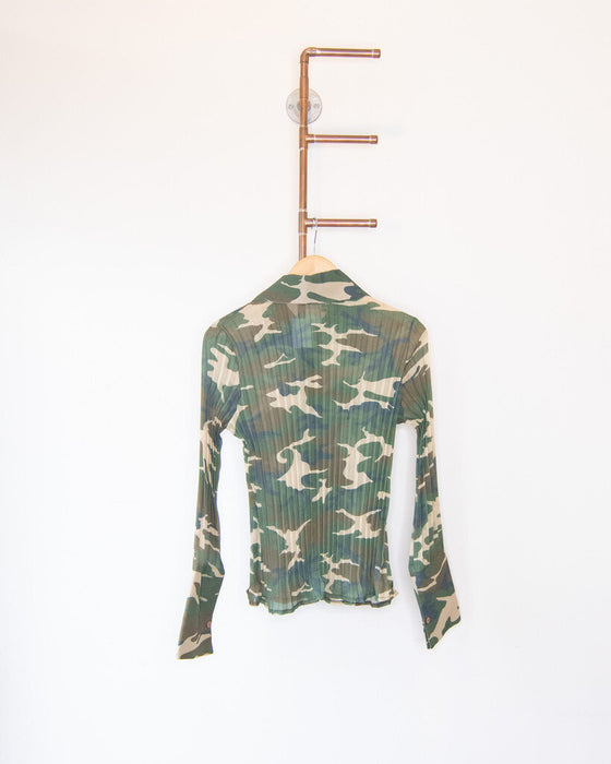 Pleated Camo Button Up