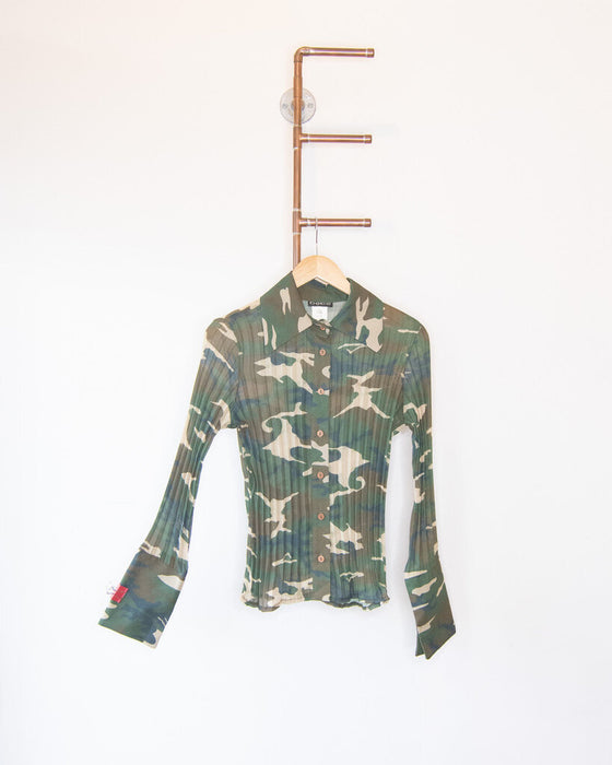 Pleated Camo Button Up
