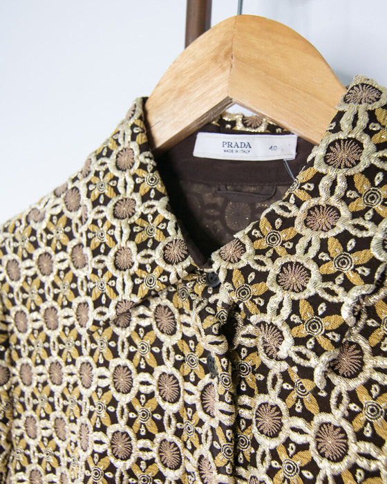 Y2K Gold Brocade Shirtdress