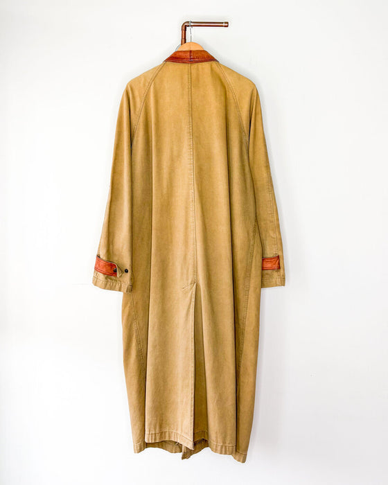 Vintage Canvas Duster Coat w/ Leather Trim