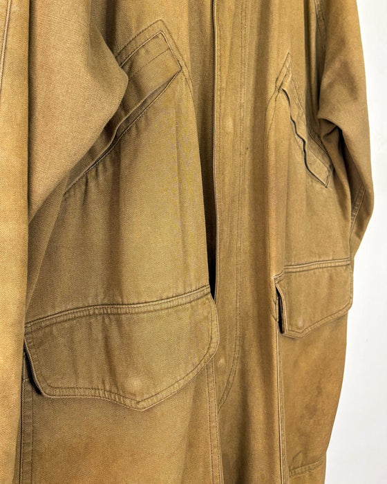 Vintage Canvas Duster Coat w/ Leather Trim