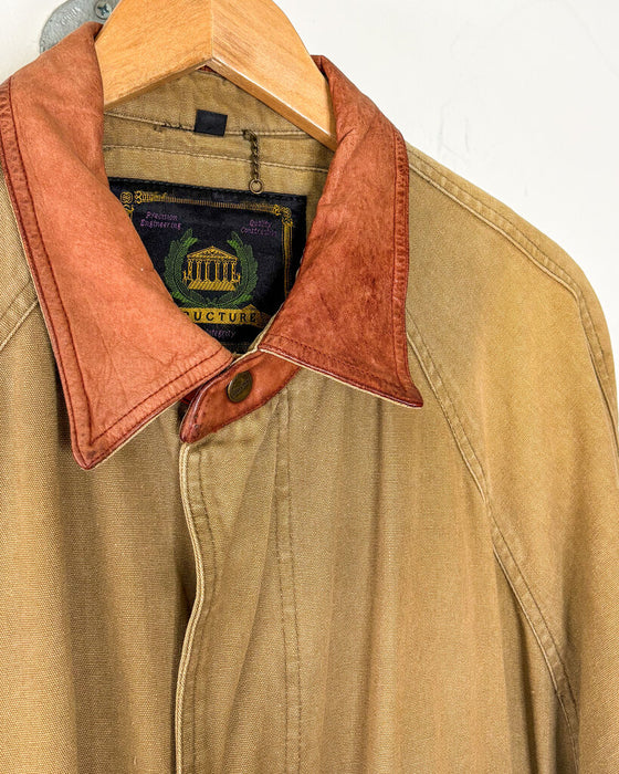 Vintage Canvas Duster Coat w/ Leather Trim
