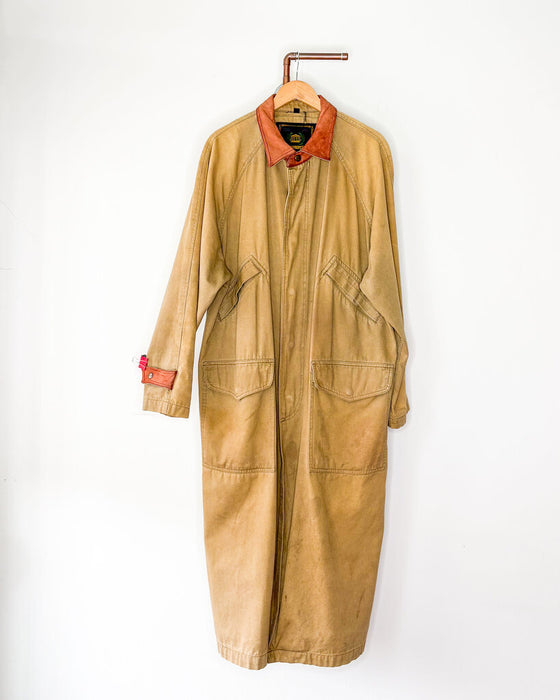 Vintage Canvas Duster Coat w/ Leather Trim