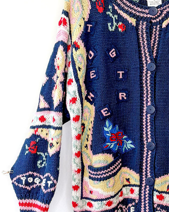 Vintage Cotton Knit Floral "Together" Cardigan