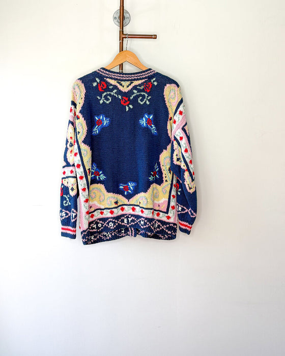 Vintage Cotton Knit Floral "Together" Cardigan