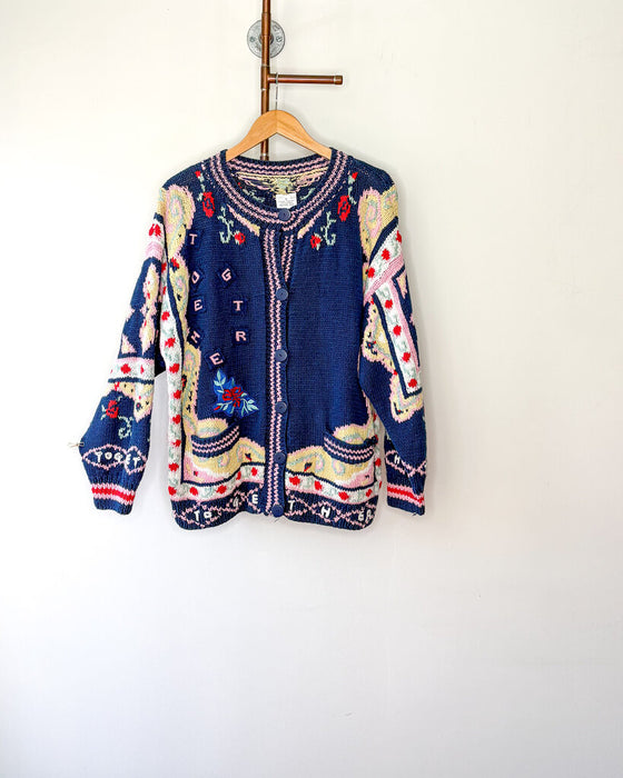 Vintage Cotton Knit Floral "Together" Cardigan