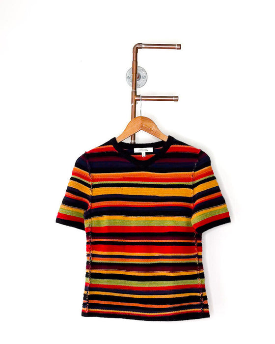 Cashmere Striped Short Sleeve Sweater
