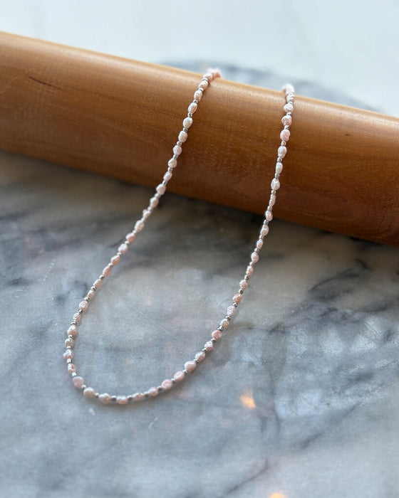 Pink Pearl and Chrome Seed Bead Necklace