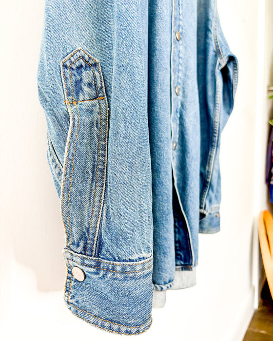Boxy Snap Front Denim Long Sleeve