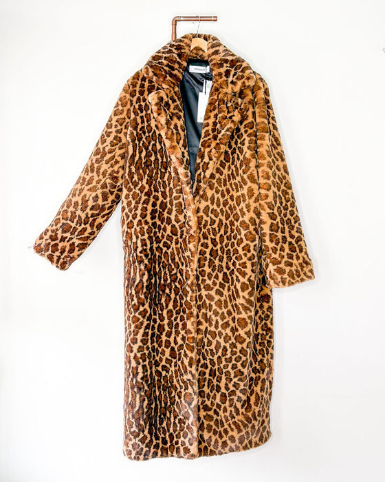 Leopard "Iris" Long Faux Fur Coat NWT