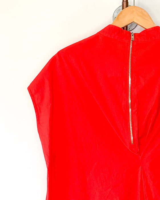 High Neck Sleeveless Poplin Panel Dress