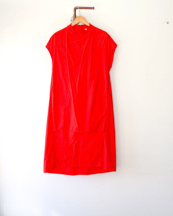 High Neck Sleeveless Poplin Panel Dress