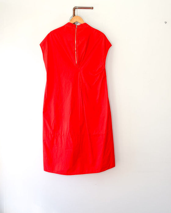 High Neck Sleeveless Poplin Panel Dress