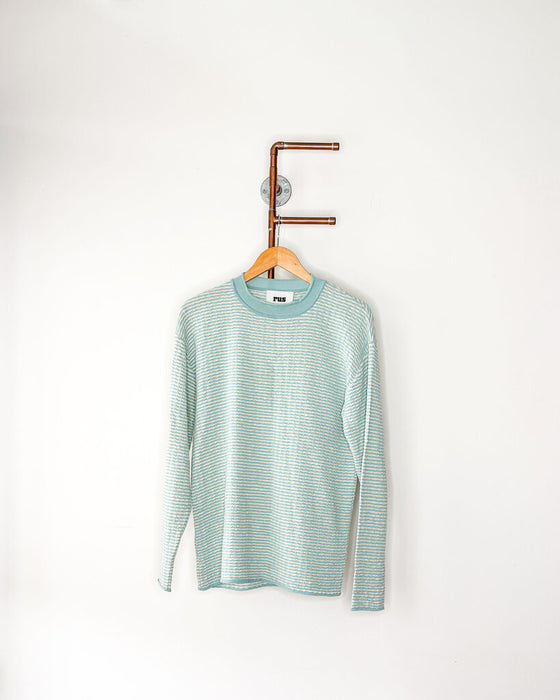 Textured & Striped Mock Neck Long Sleeve Tee