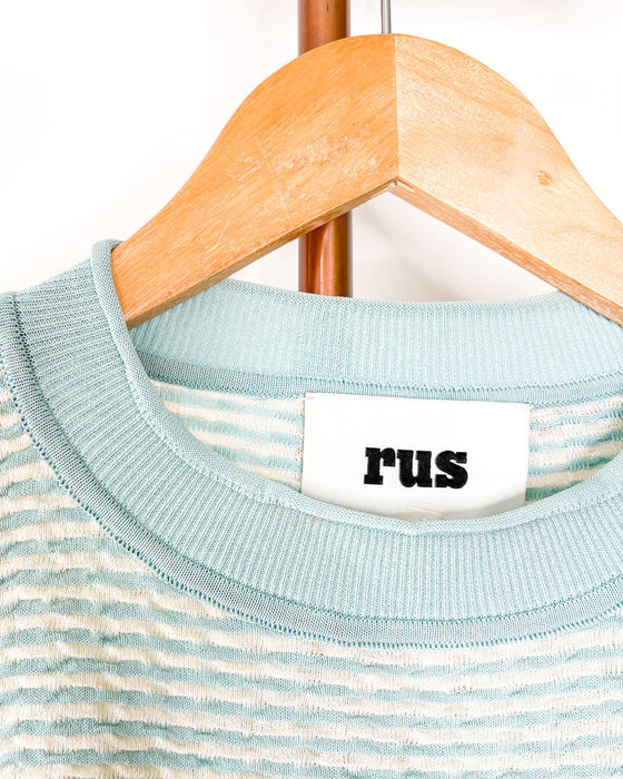 Textured & Striped Mock Neck Long Sleeve Tee