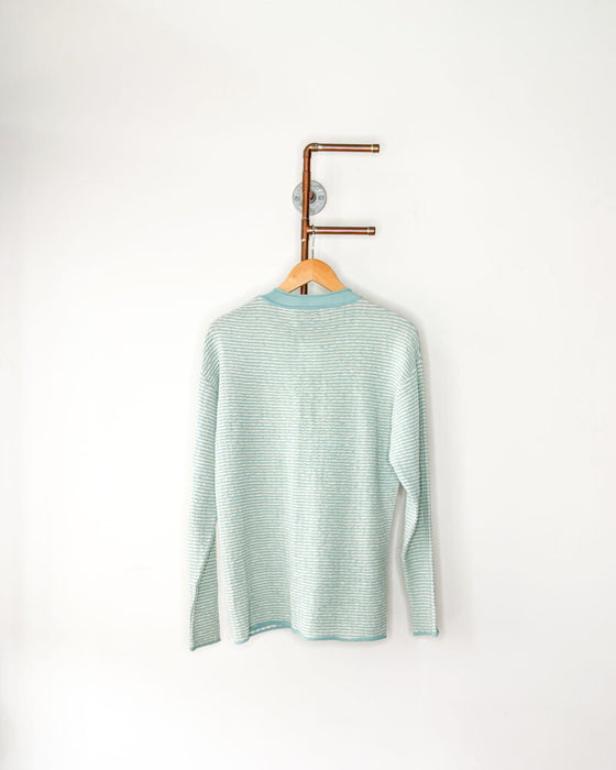 Textured & Striped Mock Neck Long Sleeve Tee