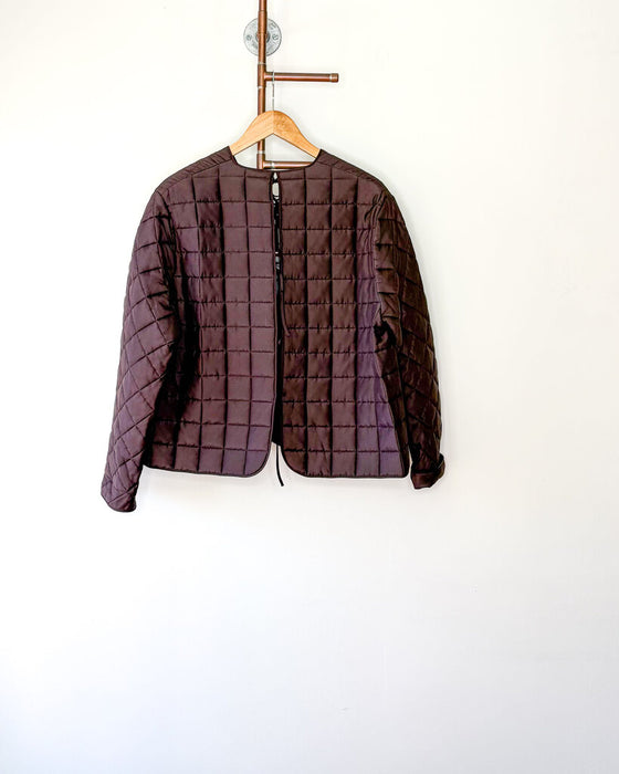 Silk Blend Chocolate Brown Tie Front/Back Puffer