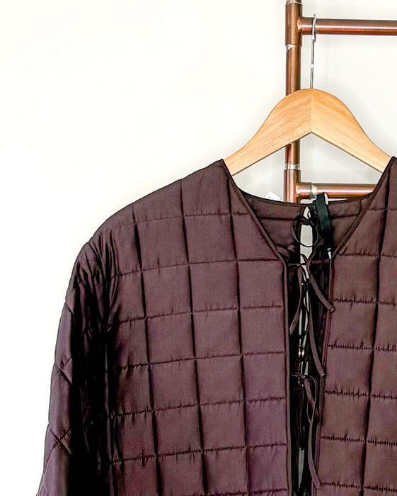 Silk Blend Chocolate Brown Tie Front/Back Puffer