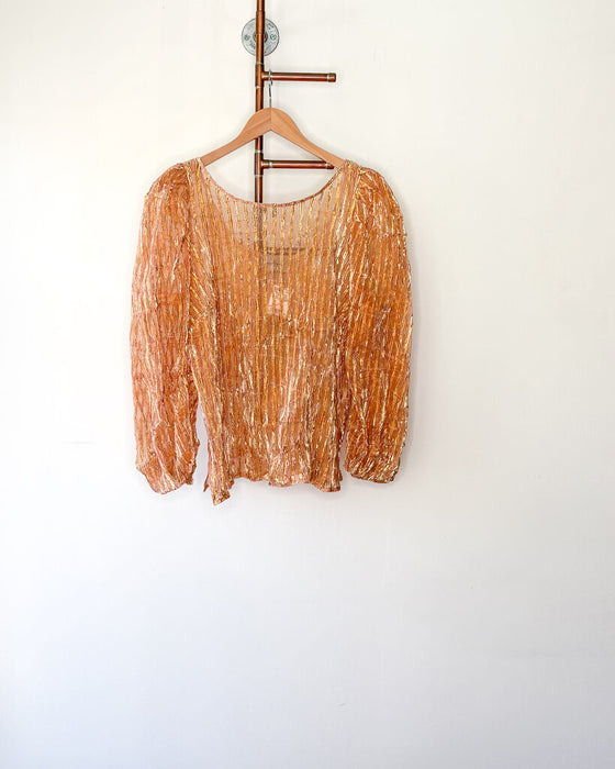 Crinkle Metallic Swoop Neck Tunic
