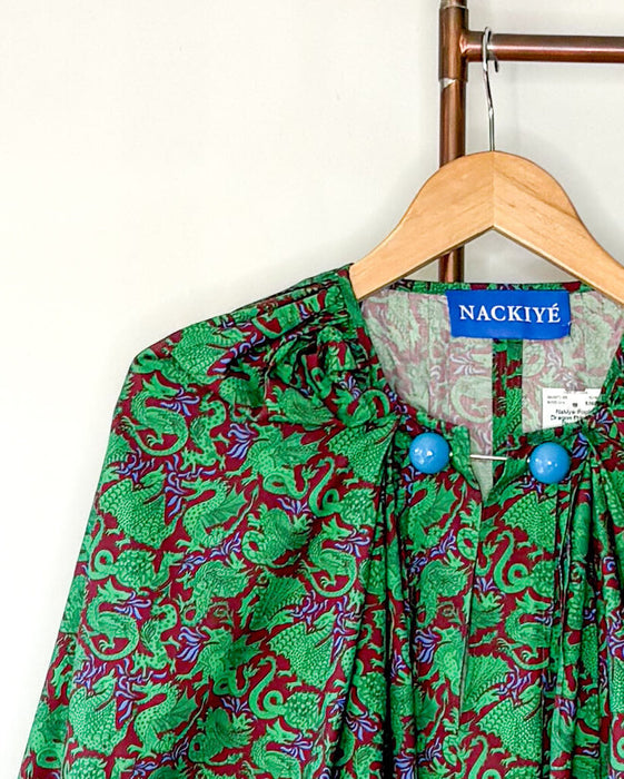 Puff Sleeve Dragon Print Bauble Top